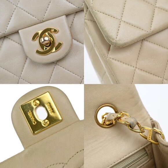 CHANEL CC Mini Matelasse Chain Shoulder Bag Leather Beige GHW Vintage 325RP048 - Picture 15 of 16